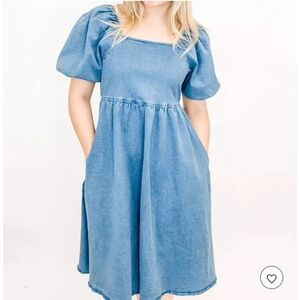 Blue Denim Puff Sleeve Dress